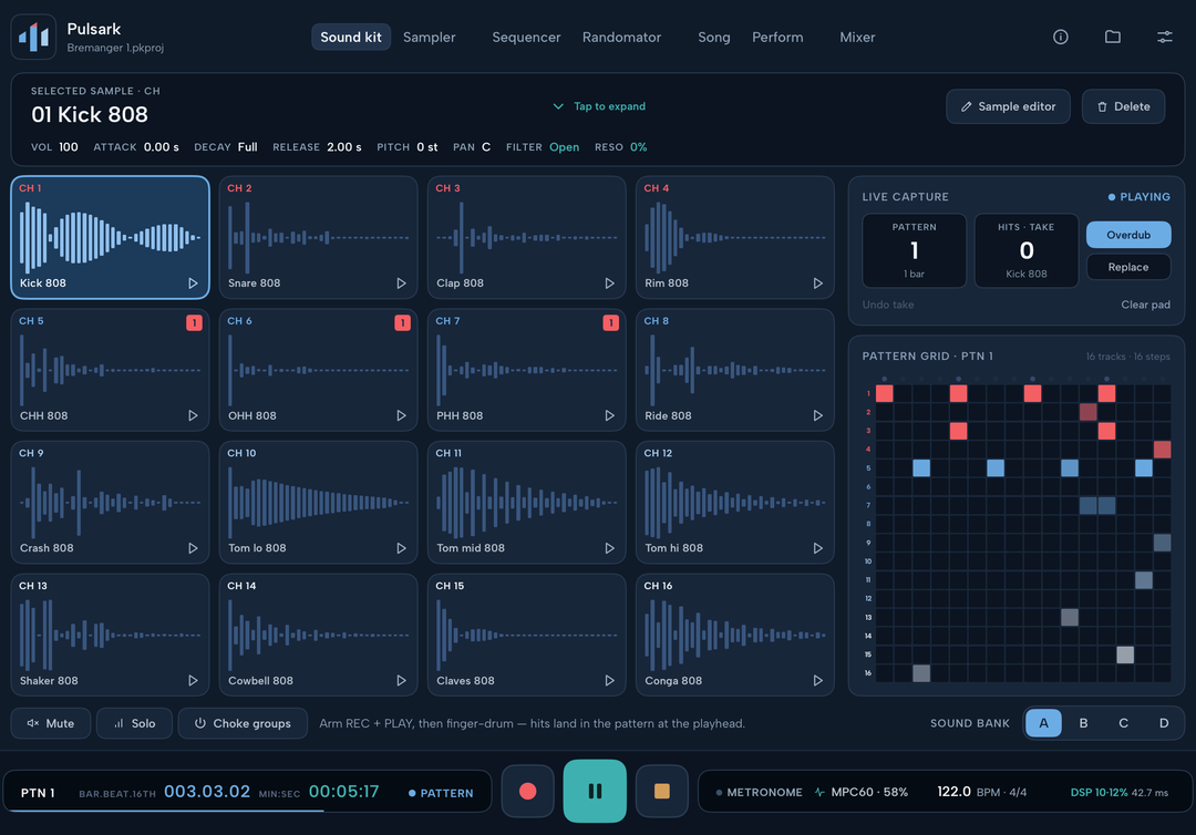 Pulsark sound kit on iPad