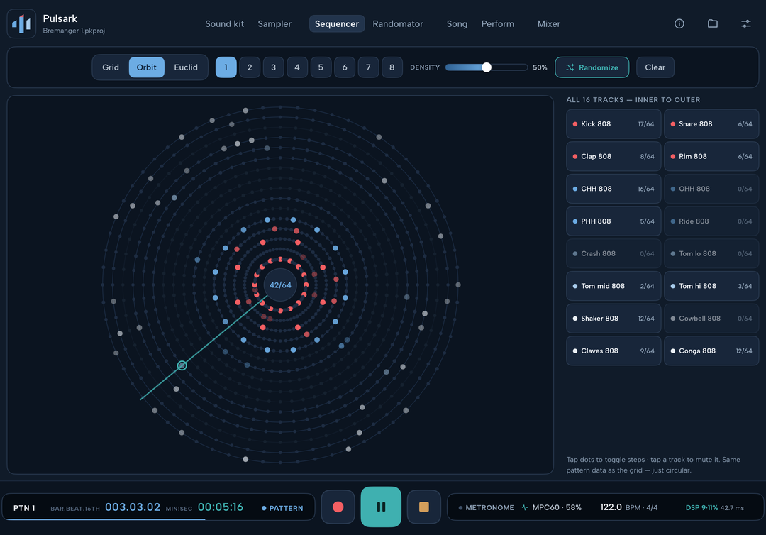 Pulsark 16-track sequencer
