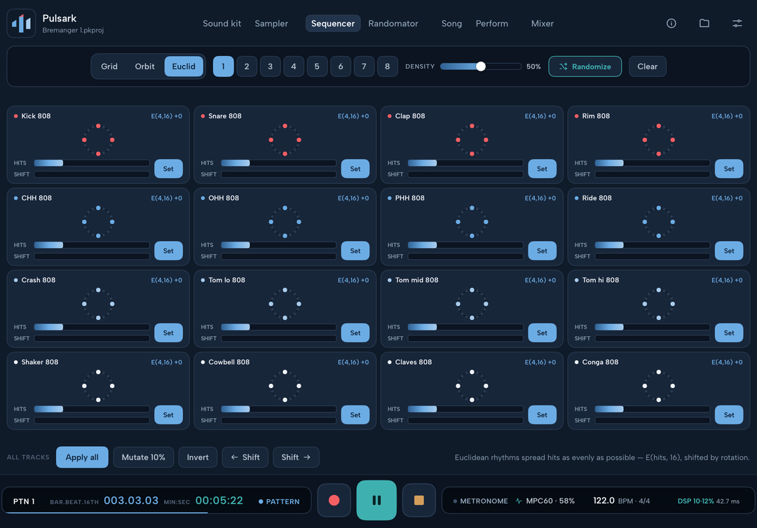 Sequencer euclid mode