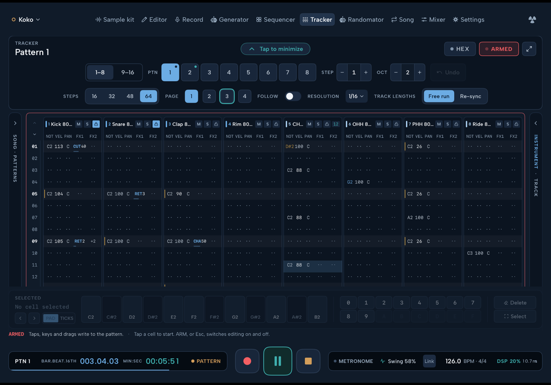 Pulsark Tracker with the band expanded above the grid