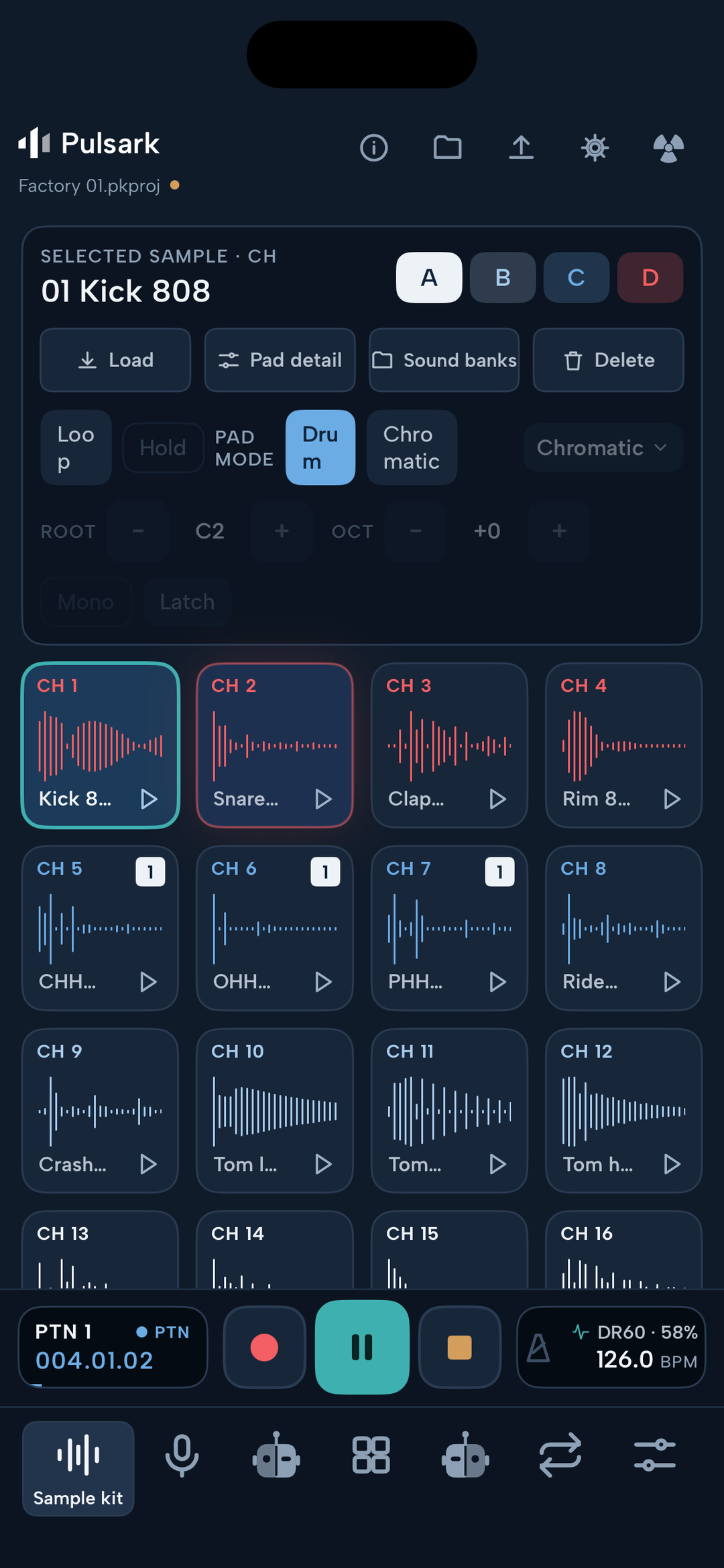 Pulsark sample kit on iPhone