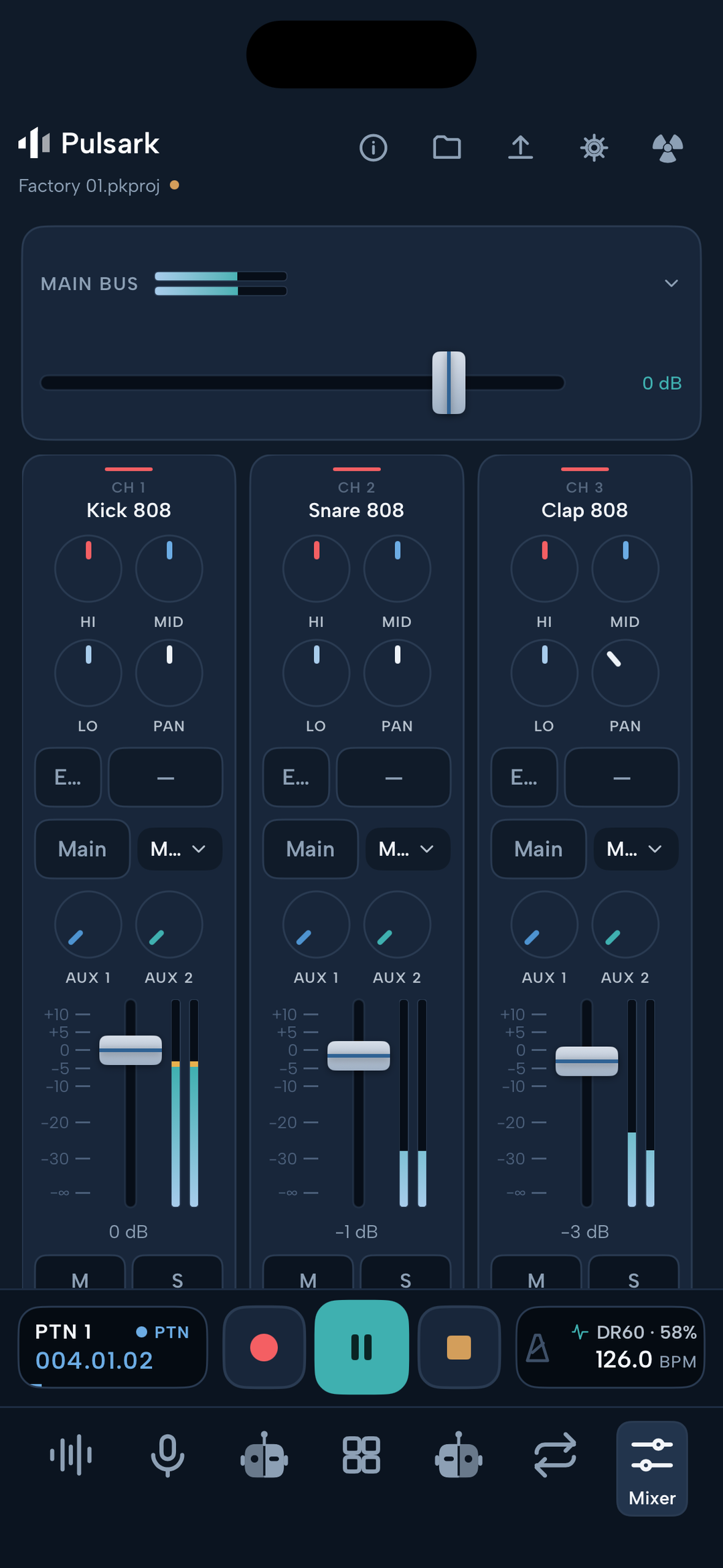 Pulsark mixer on iPhone